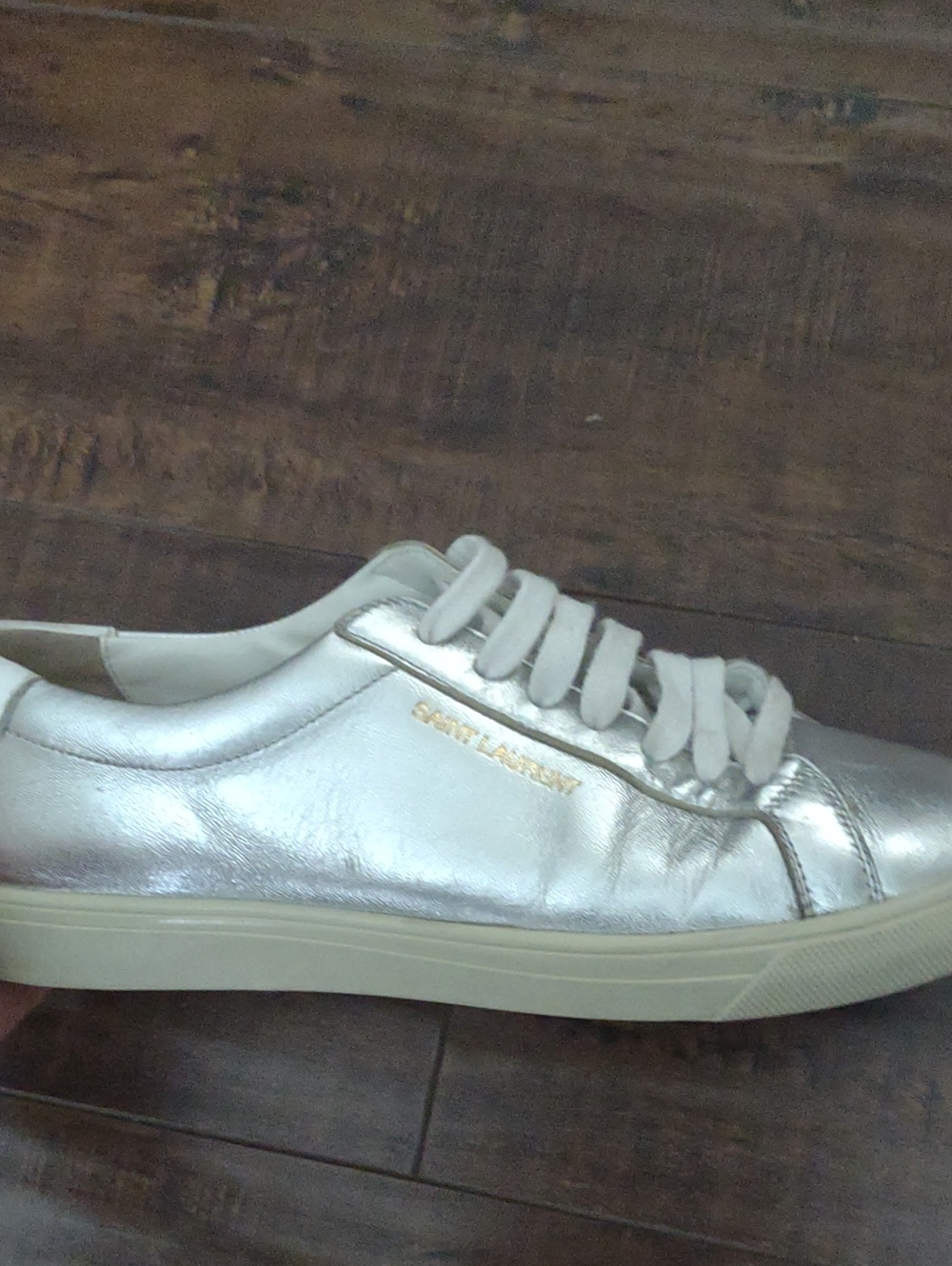 Saint Laurent Silver Metallic Leather Low-Top Sneaker with White Sole